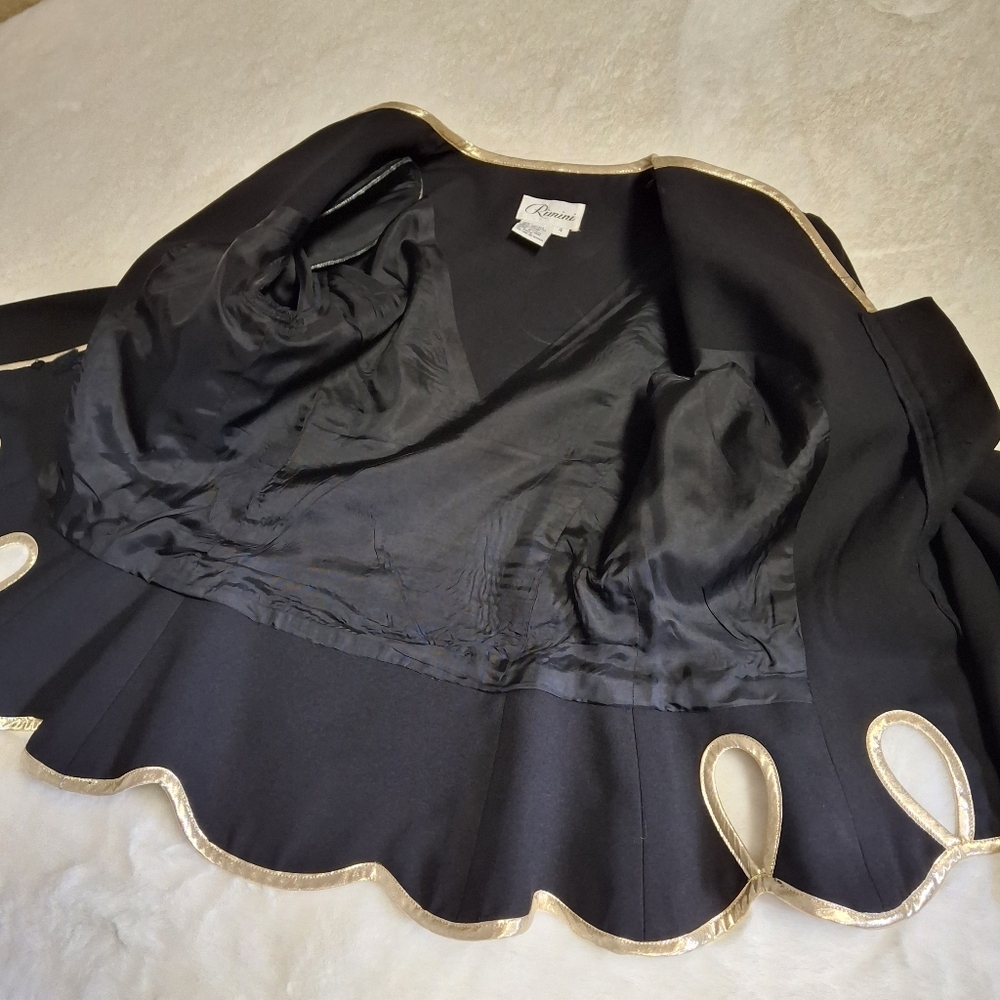 Vintage Rimini Black with Gold Trim Long Sleeve Blazer   Women Size 4 - Picture 9 of 16